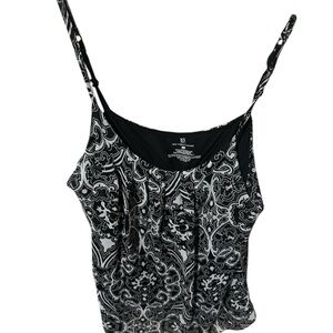 NY&Co Elegant Black and White Paisley Patterned Women's Spaghetti  Strap Tank M
